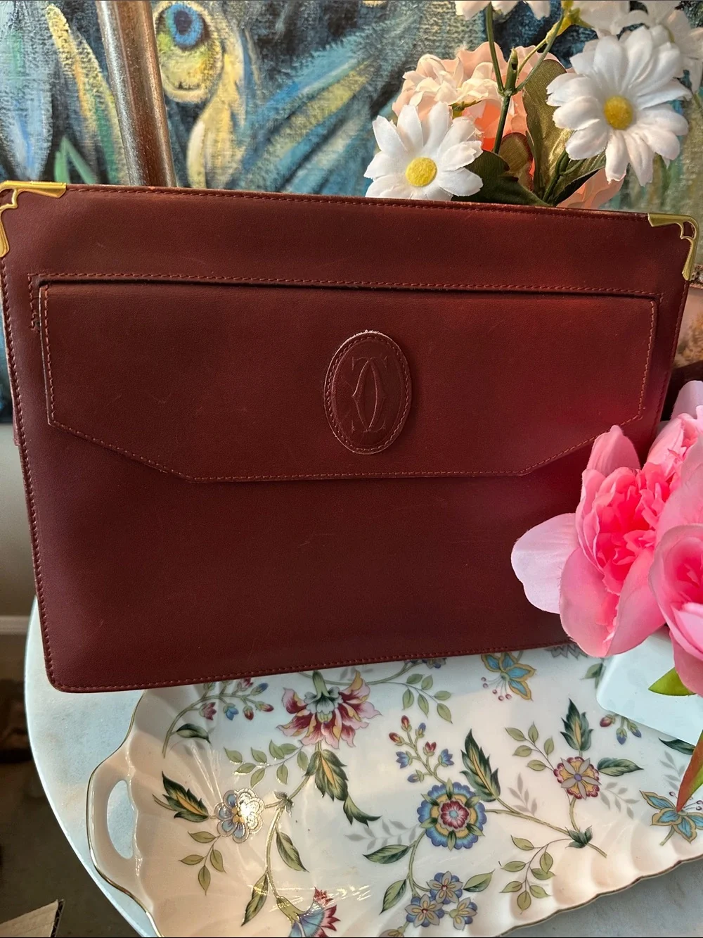 Vintage Cartier Burgundy Leather Clutch Portfolio
